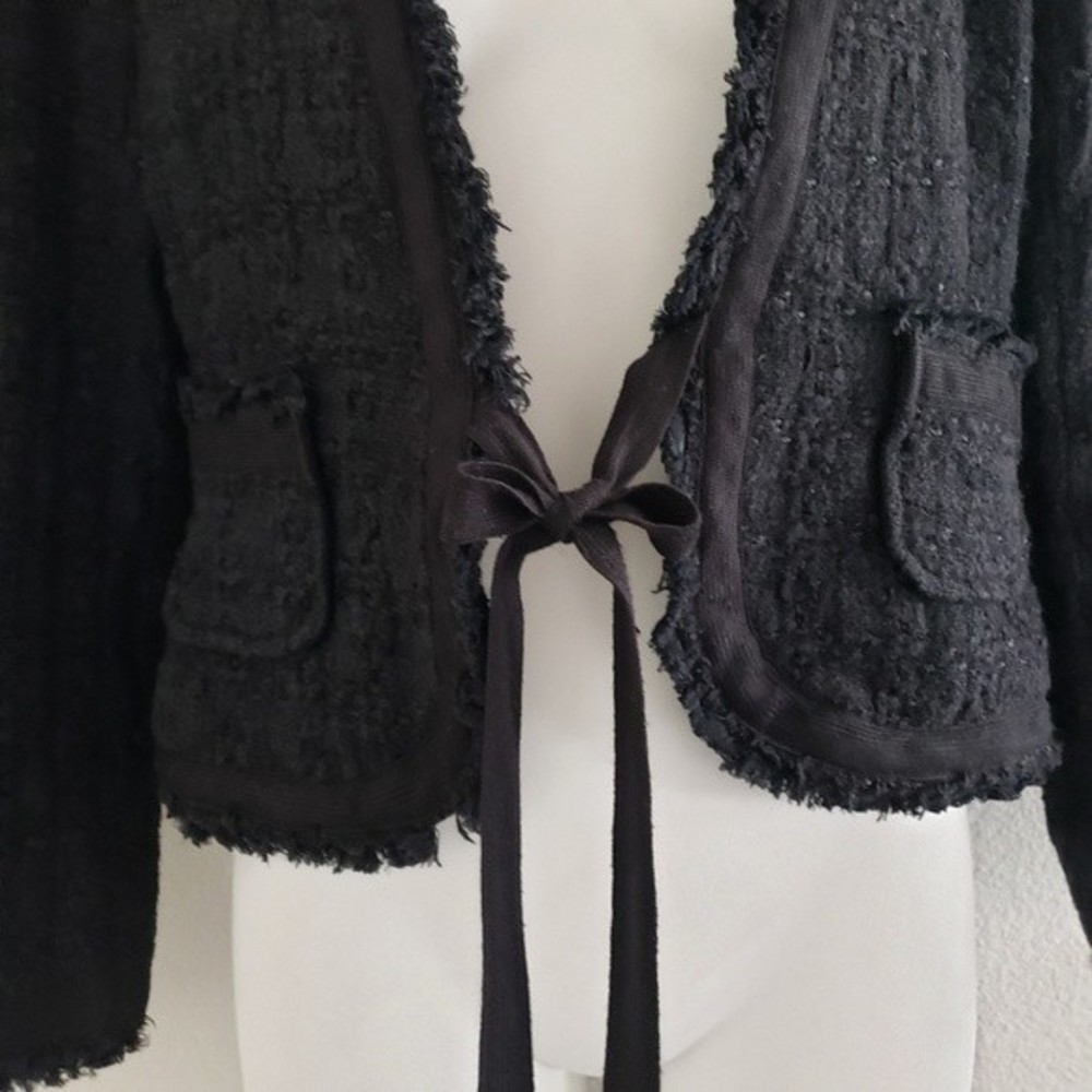 Zara Black Textured Blazer with Ribbon Tie - Picture 3 of 7